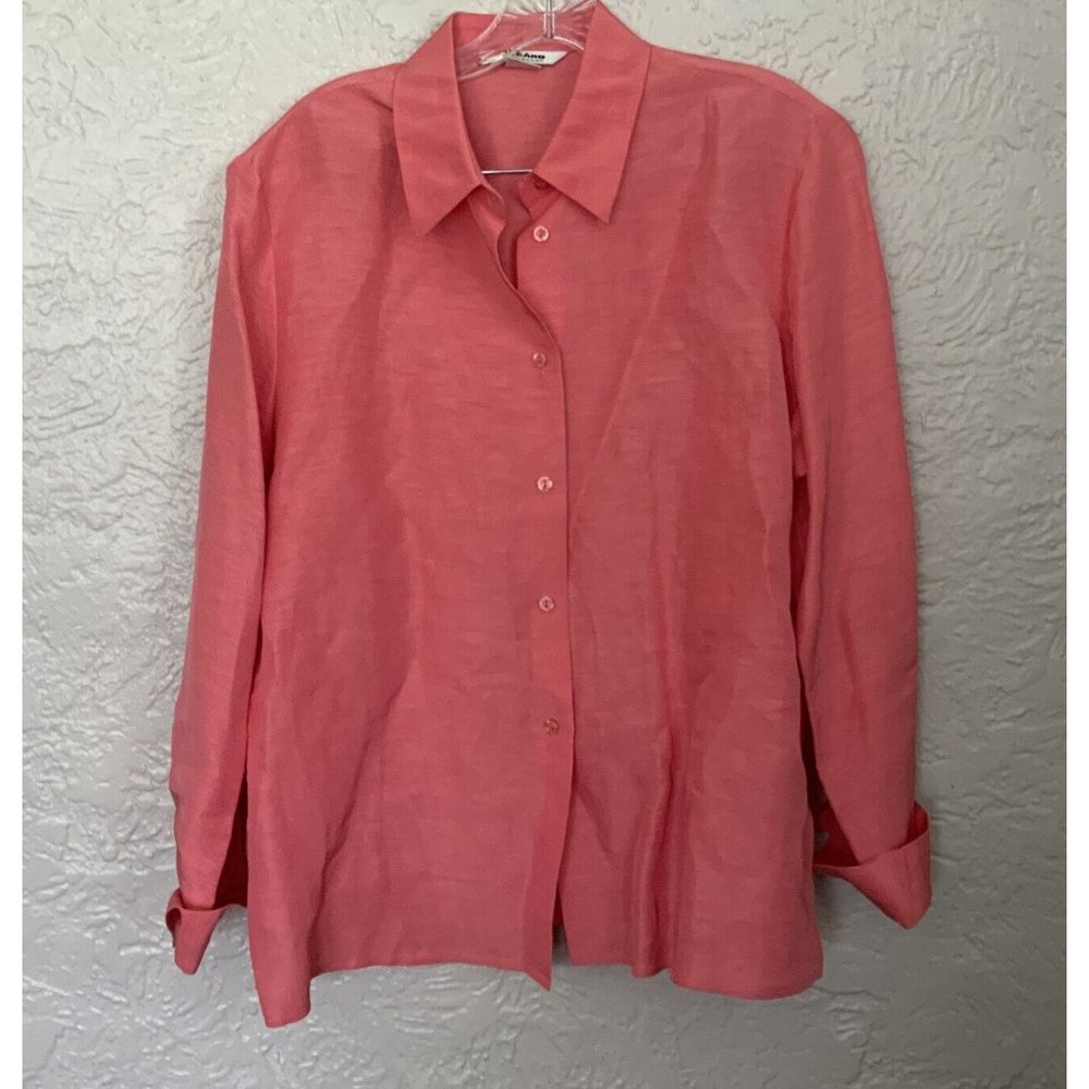 Nycard Collection Womens Button Front Shirt Pink Cuff Sleeve Point Collar 16